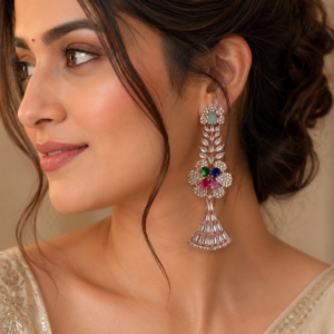 Rose gold floral statement earrings for wedding & party wear