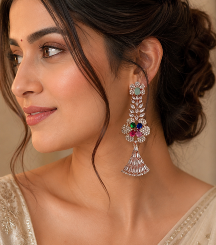 Rose gold floral statement earrings for wedding & party wear