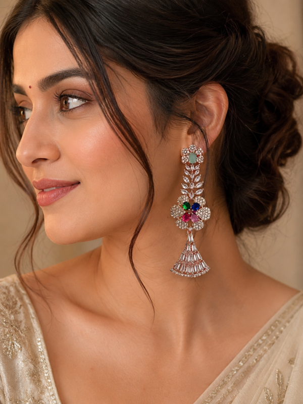 Rose gold floral statement earrings for wedding & party wear