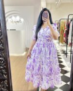 elegant blue & white cotton dress/comfortable & trendy outfit