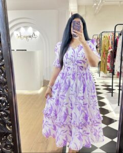 elegant blue & white cotton dress/comfortable & trendy outfit