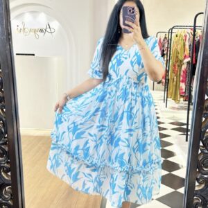 elegant blue & white cotton dress/comfortable & trendy outfit
