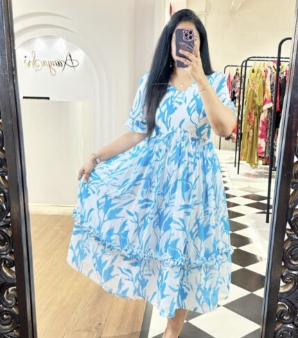 elegant blue & white cotton dress/comfortable & trendy outfit