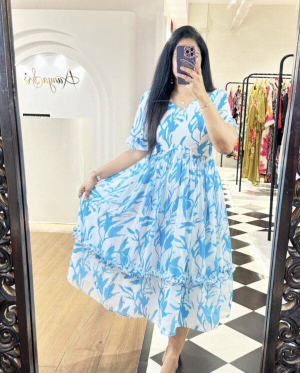 elegant blue & white cotton dress/comfortable & trendy outfit