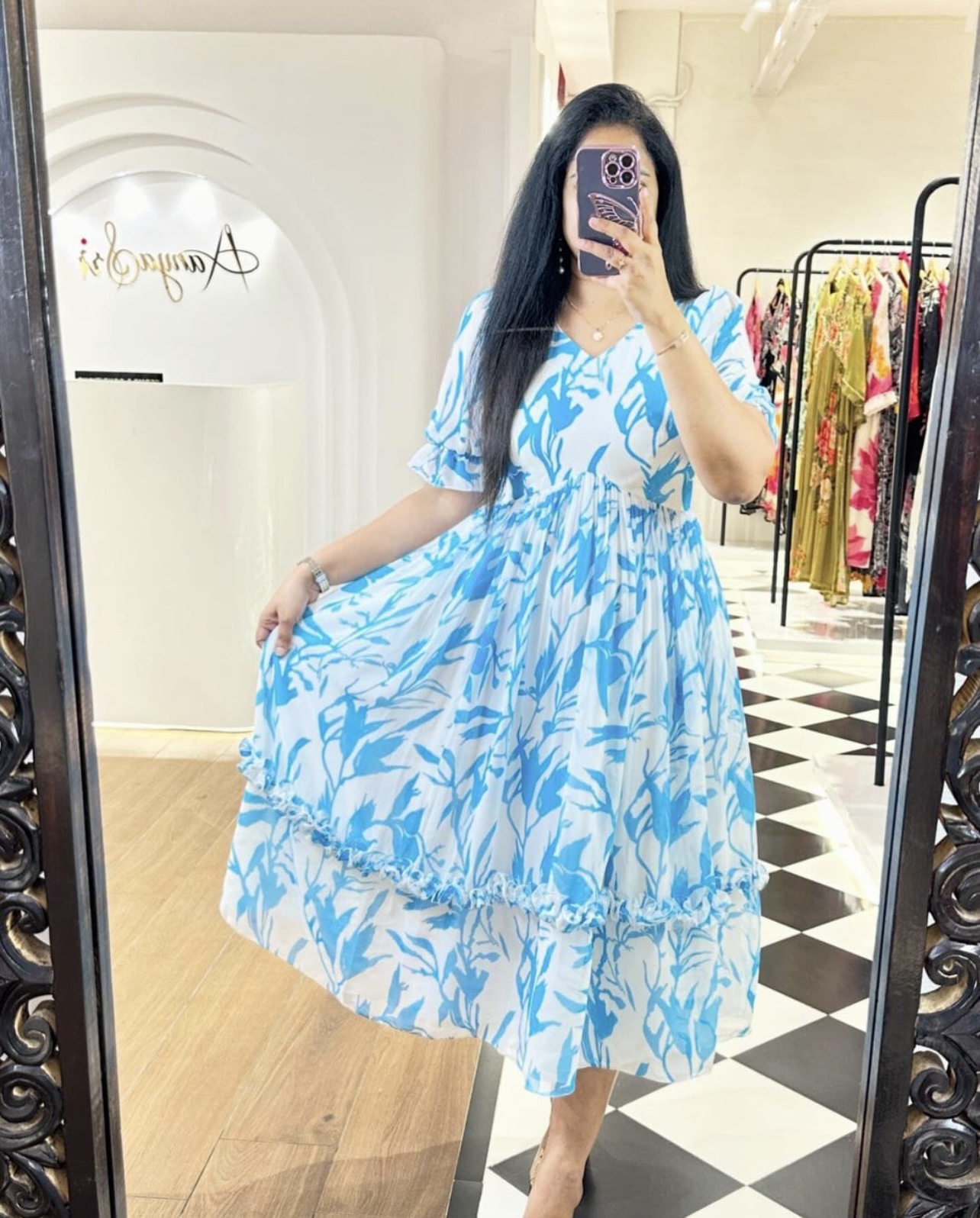 elegant blue & white cotton dress/comfortable & trendy outfit elegant blue & white cotton dress/comfortable & trendy outfit