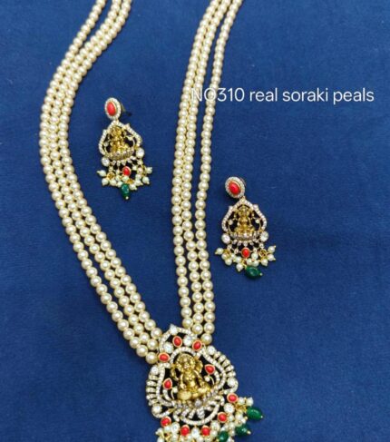 three layered pearl temple necklace set