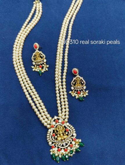 three layered pearl temple necklace set