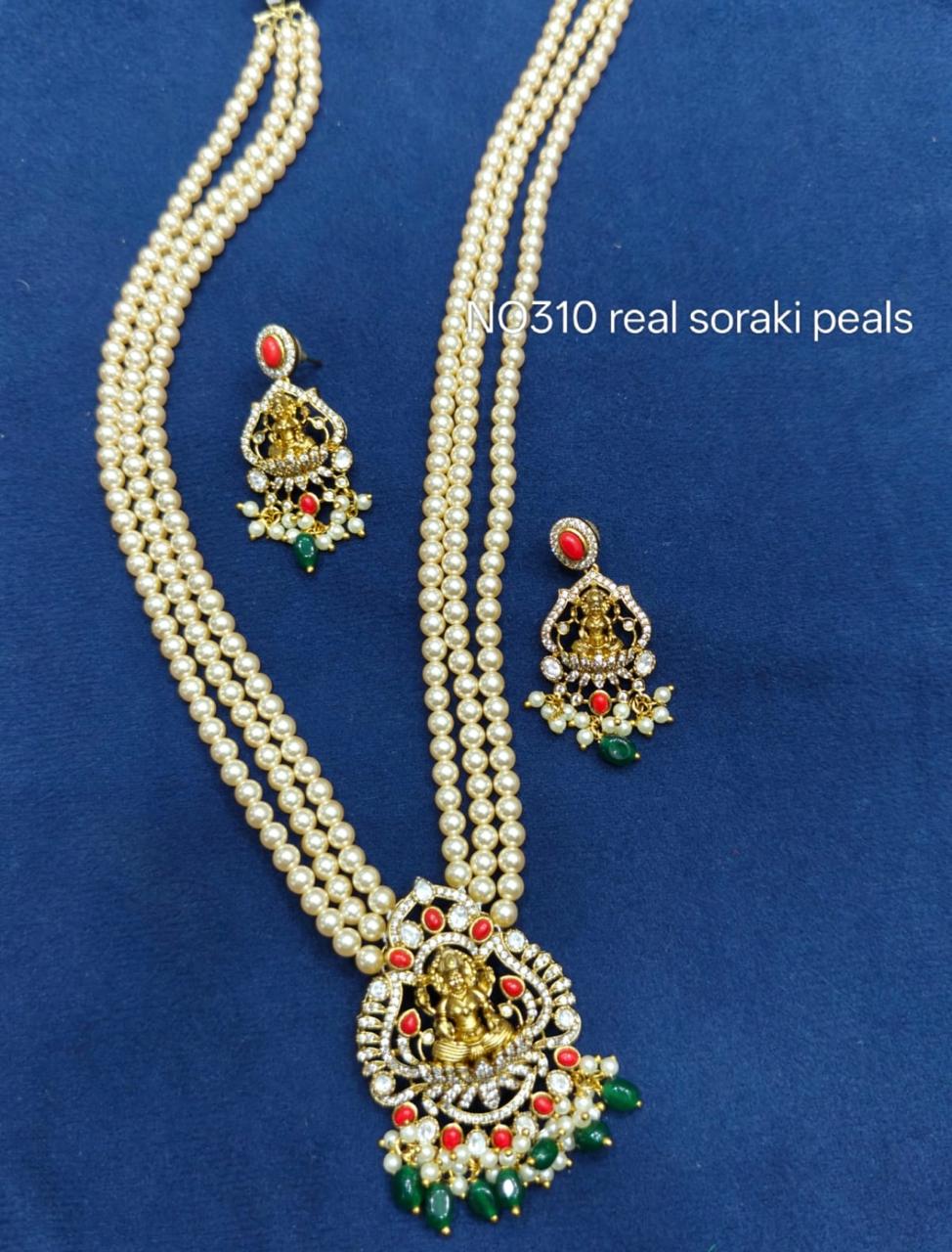three layered pearl temple necklace set three layered pearl temple necklace set