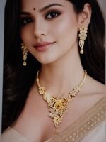 statement floral necklace set gold polish