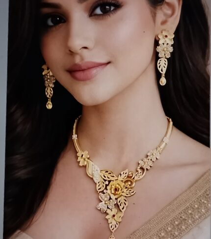 statement floral necklace set gold polish