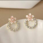 korean sakura blossom crystal stud earrings