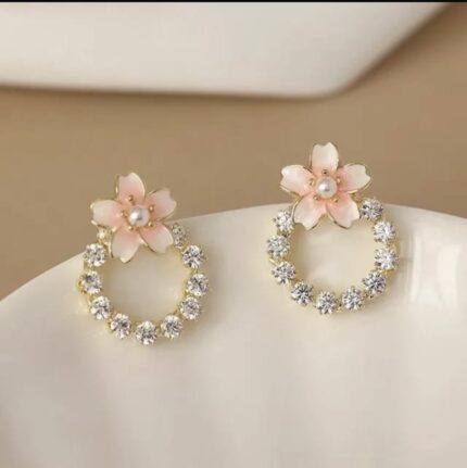korean sakura blossom crystal stud earrings