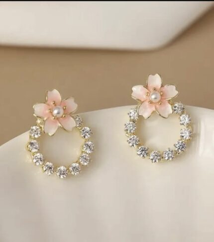 korean sakura blossom crystal stud earrings