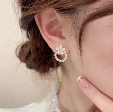 korean sakura blossom crystal stud earrings