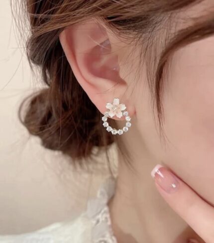 korean sakura blossom crystal stud earrings
