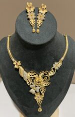 statement floral necklace set gold polish