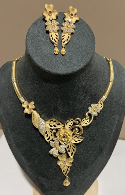 statement floral necklace set gold polish