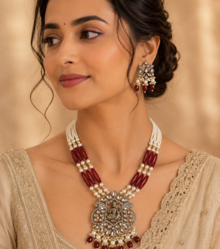 laxmi pendent with red n white beads