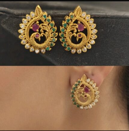 multi color peacock ear studs