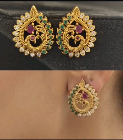 multi color peacock ear studs