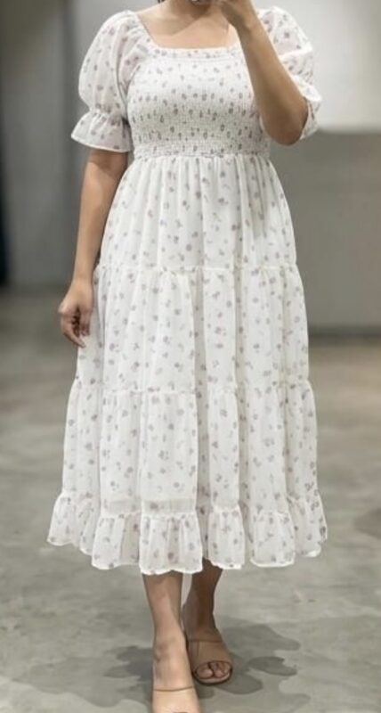 chiffon white micro floral print dress