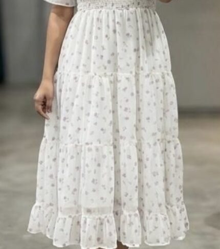chiffon white micro floral print dress