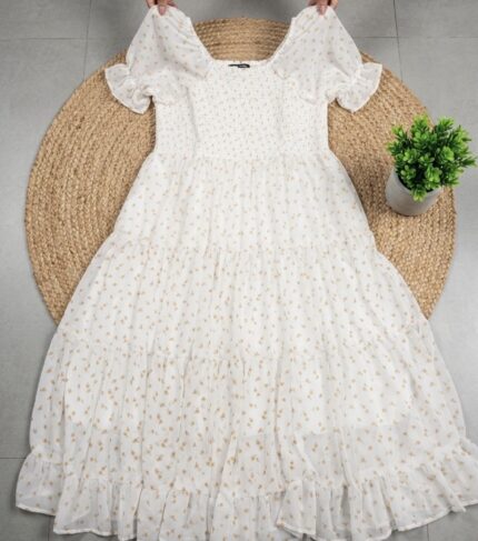 chiffon white micro floral print dress